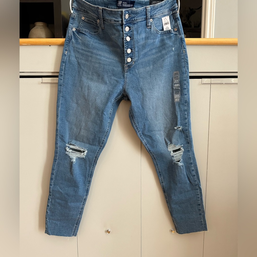 GAP High Rise Distressed Button Fly Universal Legging